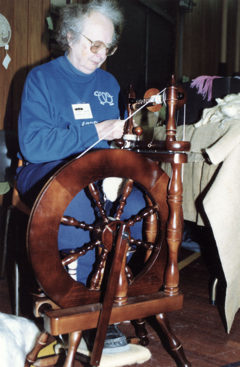 Rotary Club; hobbies and pastimes exhibition; Audrey Harper spinning wool.