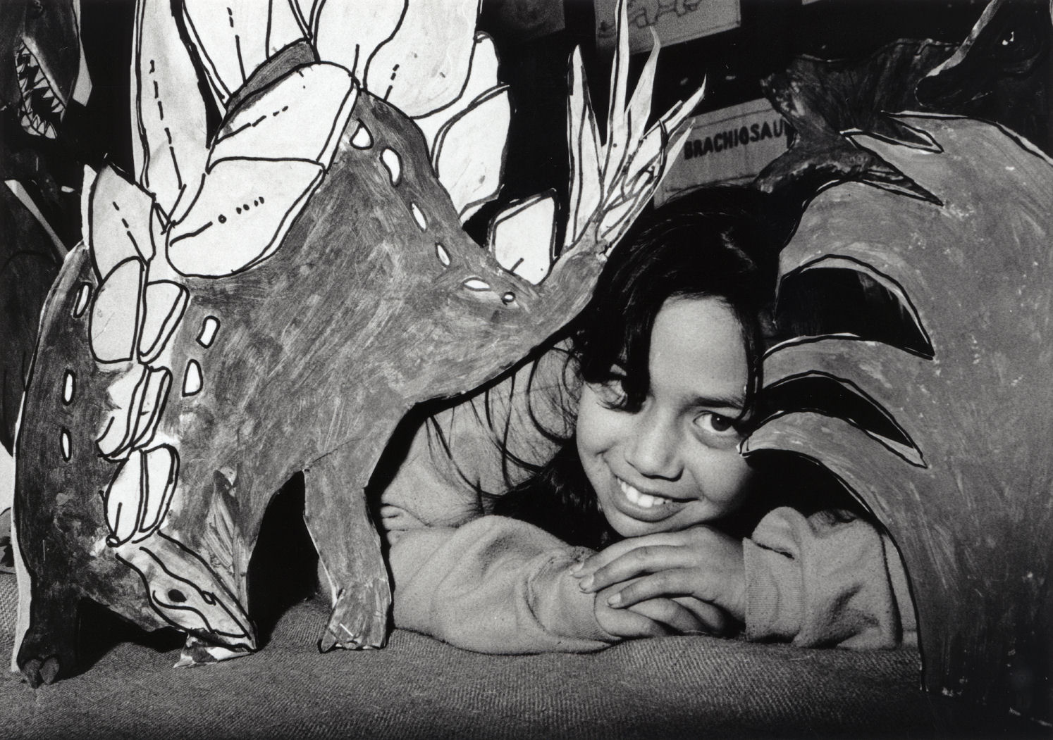 Brentwood School; Renee Campbell with her dinosaur Stegosaurus.