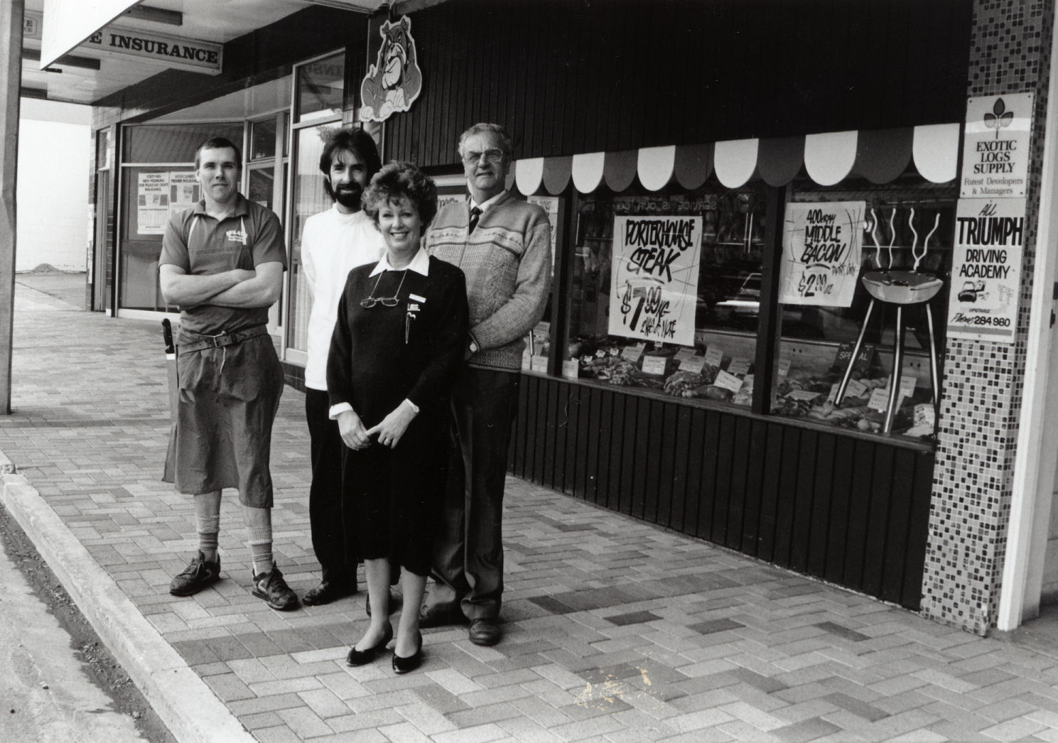 Main Street, south side; west end; "new look"; footpaths repaved, etc; Trevor Nickson, Peter Lagan, Jackie Svenson, Ted Hunt.