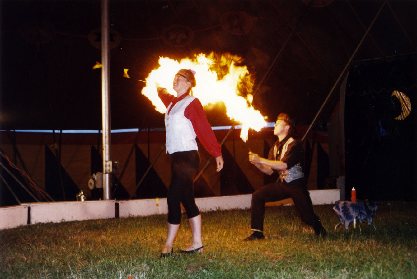 Whirling Brothers circus; fire eater Bryan Reid.
