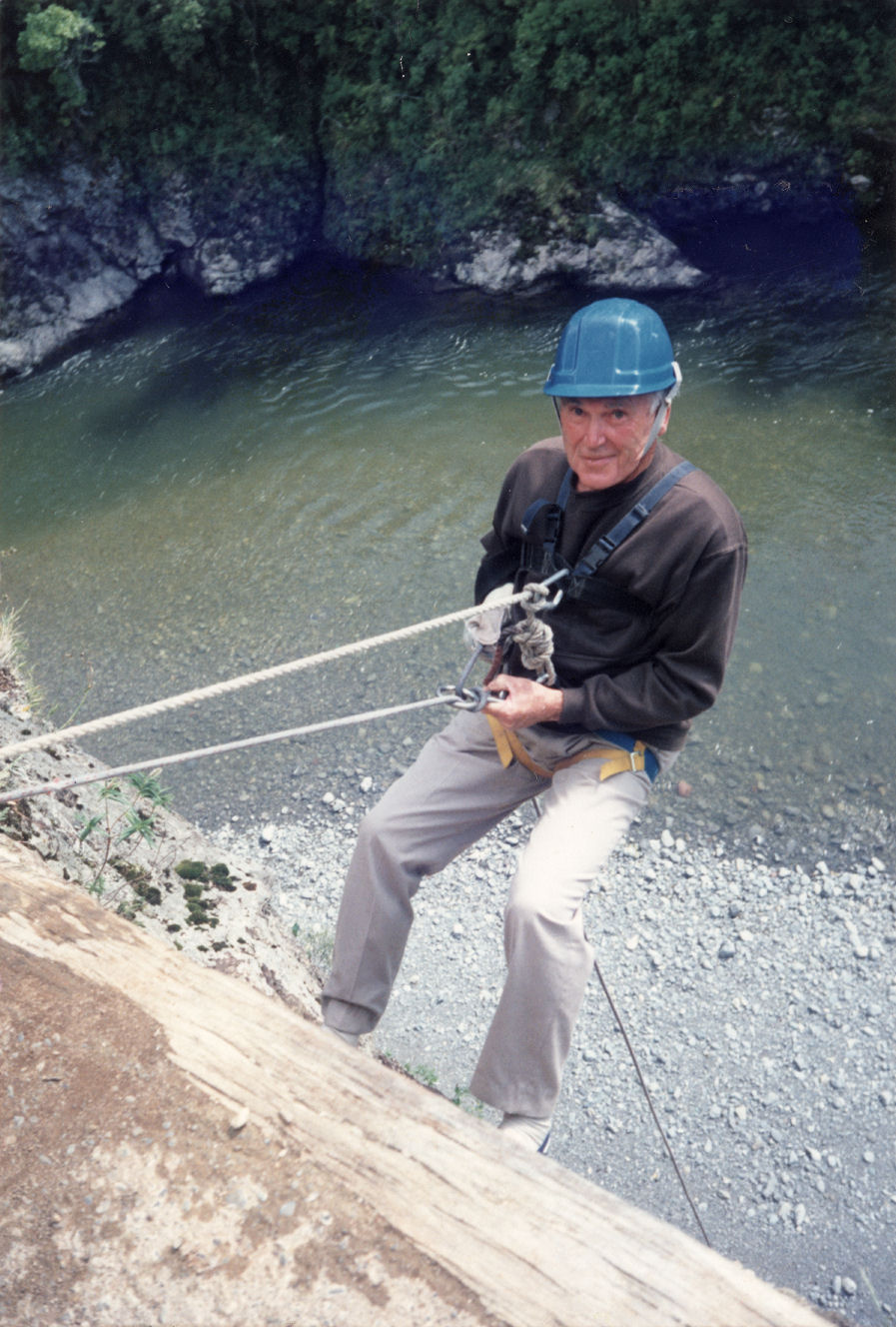 Over-50s Wairarapa  trip; Alan Bryant abseiling.