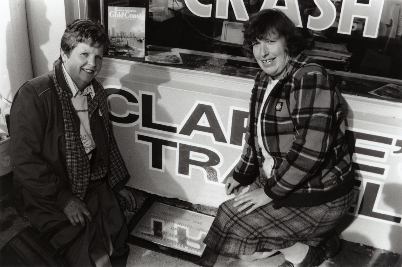 Historic site plaque, Main Street; Brown family; the first European settlers.