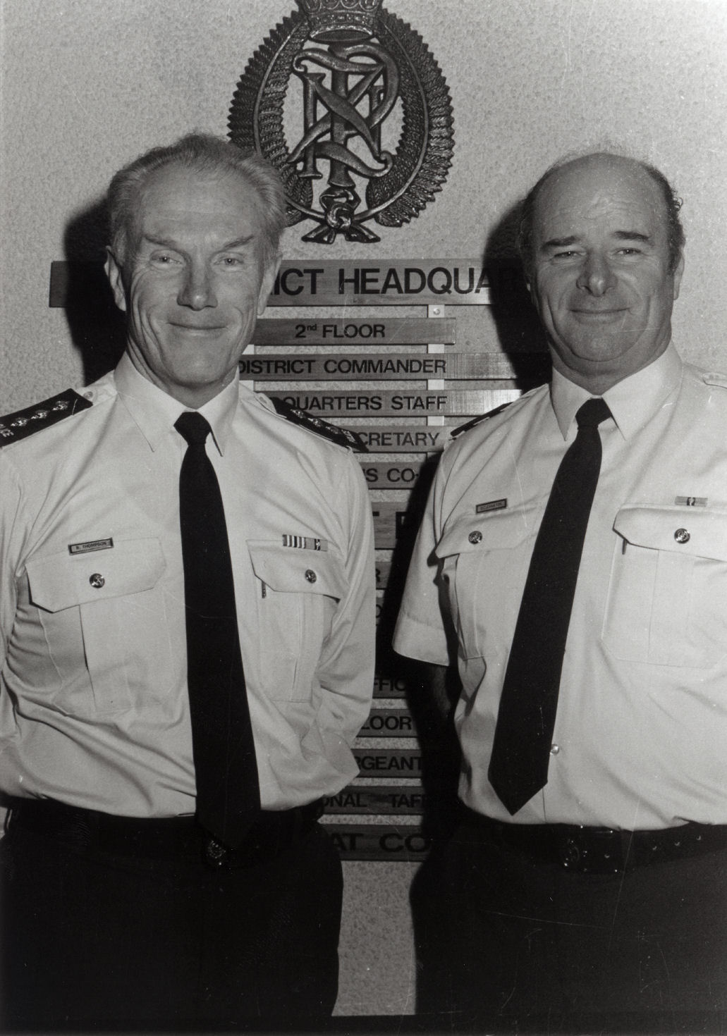 Traffic officers change to Police uniforms and ranks; Brian Thompson, Dave Johnston.