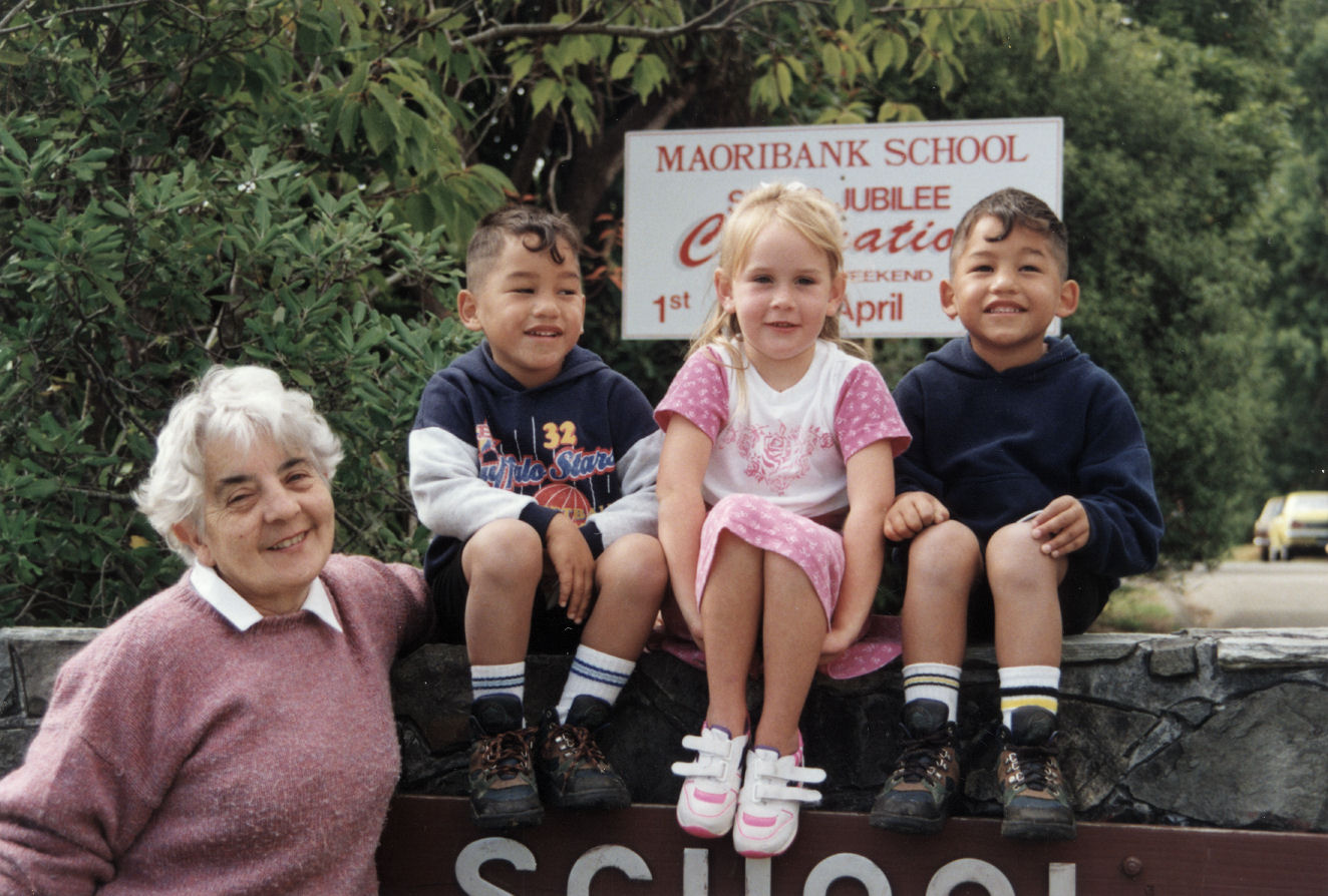 Maoribank School principal Beryl Yeoman with new entrants Joseph and Robert Tamarapa, and Ashleigh Mason.