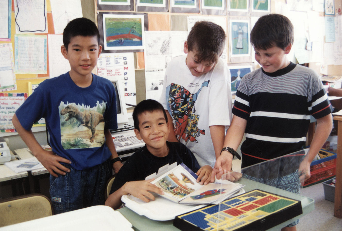 Silverstream School; Thai youngsters Jikit and Sira Sariddeepan with James Field and Jonathon Smith.