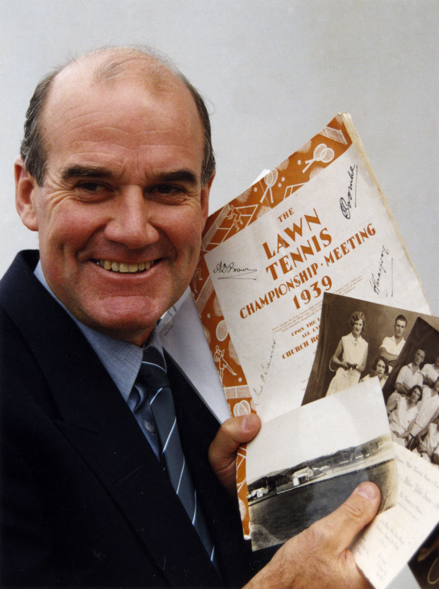 Upper Hutt Tennis club 1994; memorabilia, with president lan Wallis.