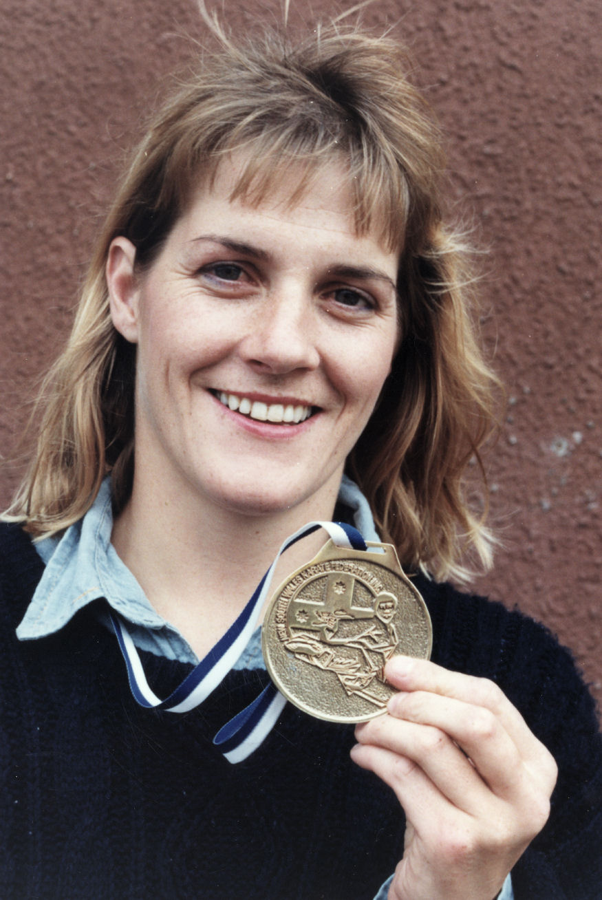 Karate; teacher Stella Lenihan with gold medal she won in the New South Wales State champs.