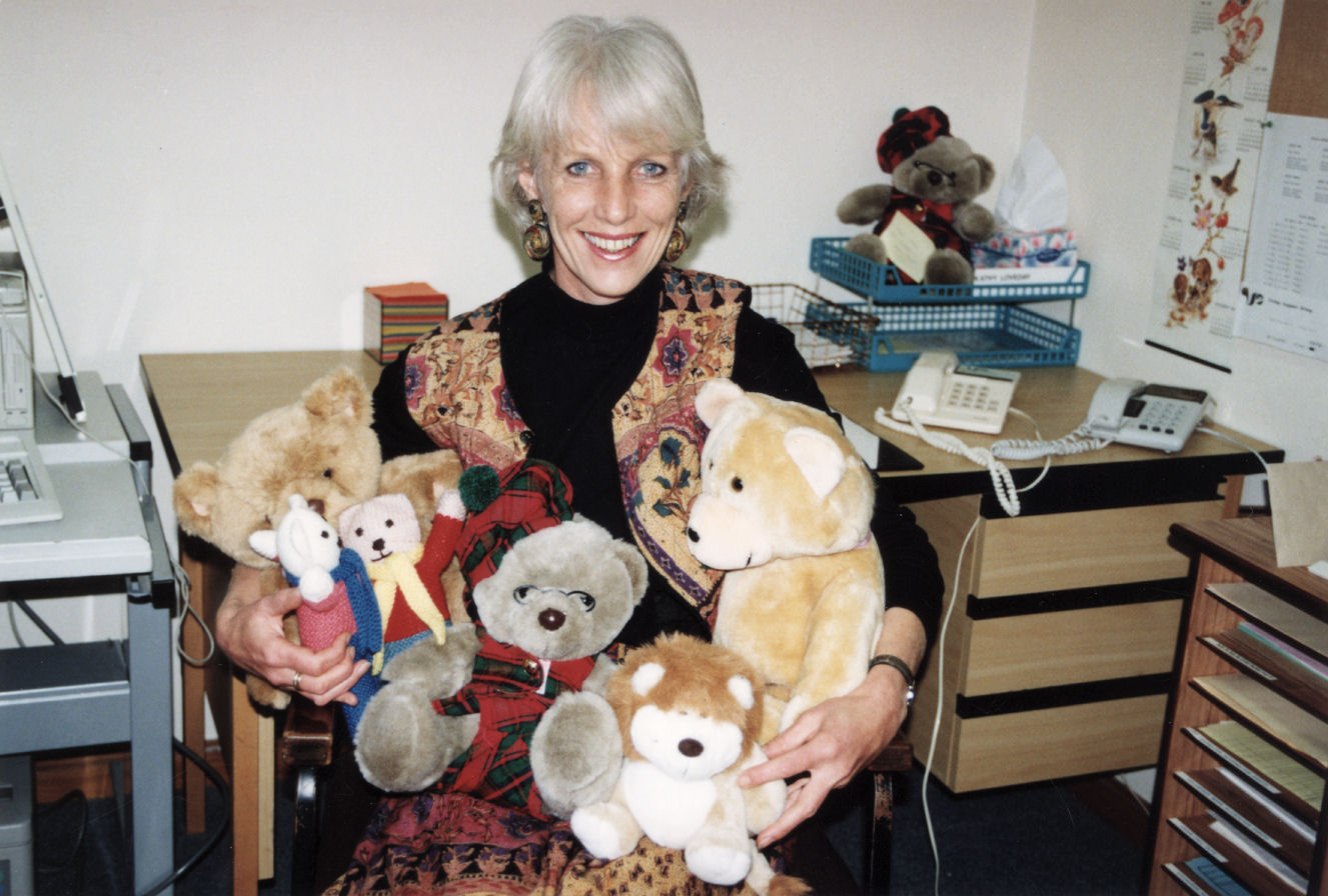 Victim Support Co-ordinator Rae Lutman with "trauma teddies" and cuddly lions.