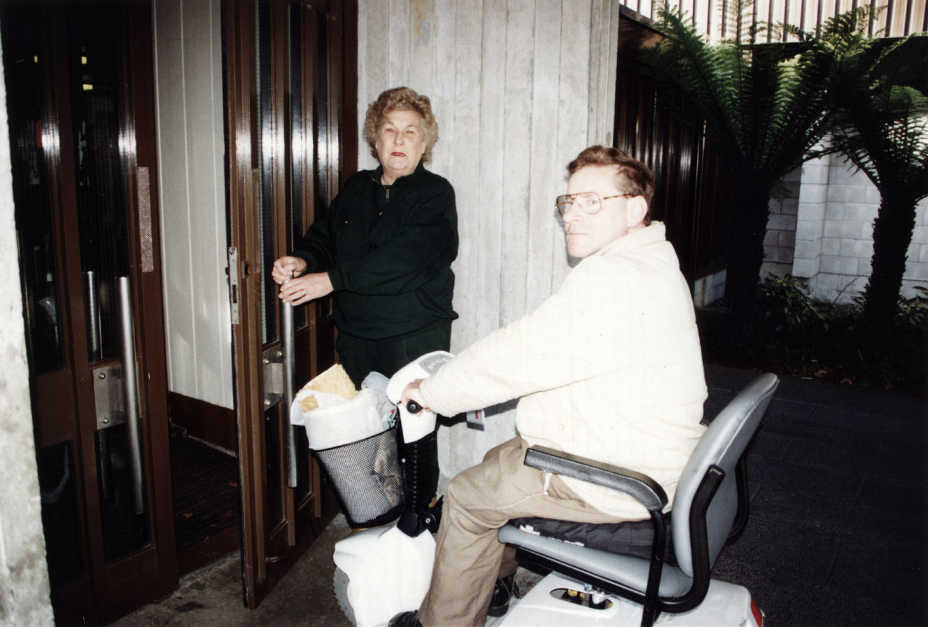 Deputy Mayor Hilda Billington and Robert Boyd trying to access the library