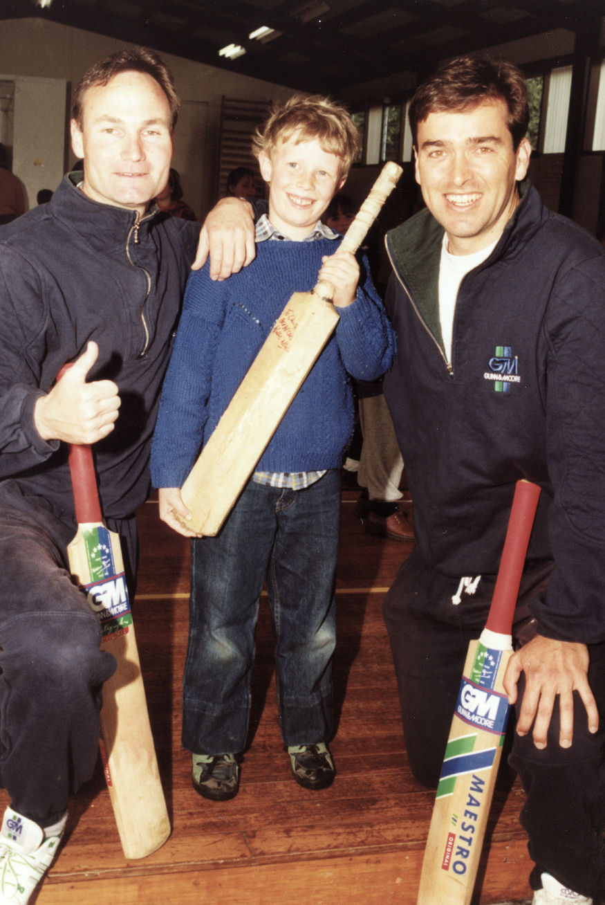 Plateau School; cricketers Phil Horne and Willie Watson with Chris Johnson.