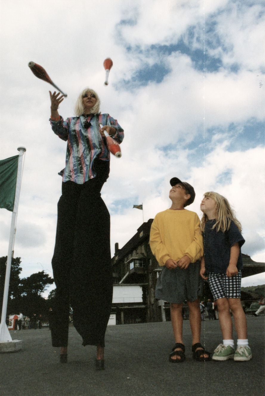 Leila Martley aka "Jane Bond" juggling at New Zealand Oaks Day, Trentham.