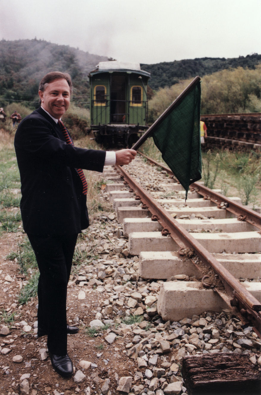 N.Z. Railway and Locomotive Society; Rimutaka MP Paul Swain and former Wellington &amp; Manawatu Railway Co. carriage.