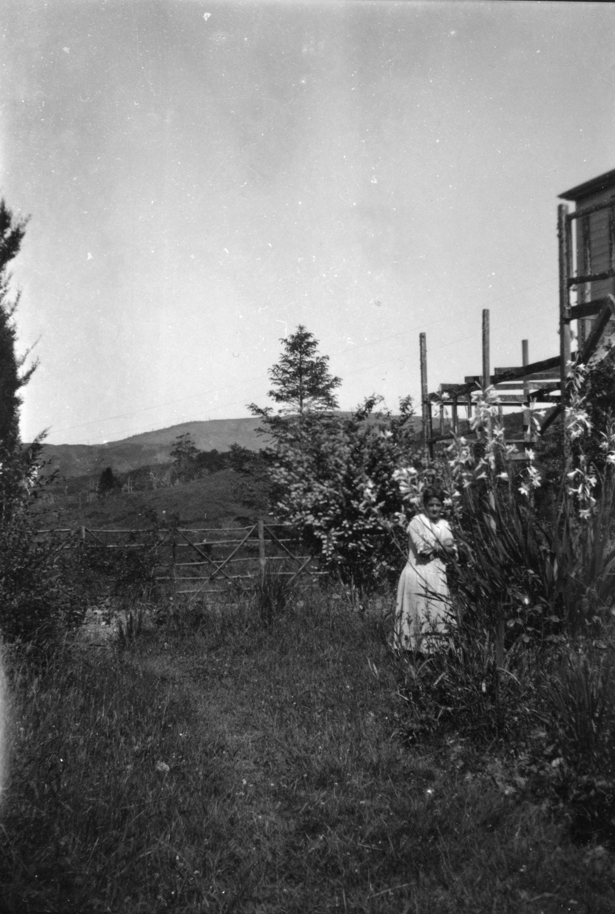 Flora McCurdy outside the sitting room doors of McCurdy's Castle.