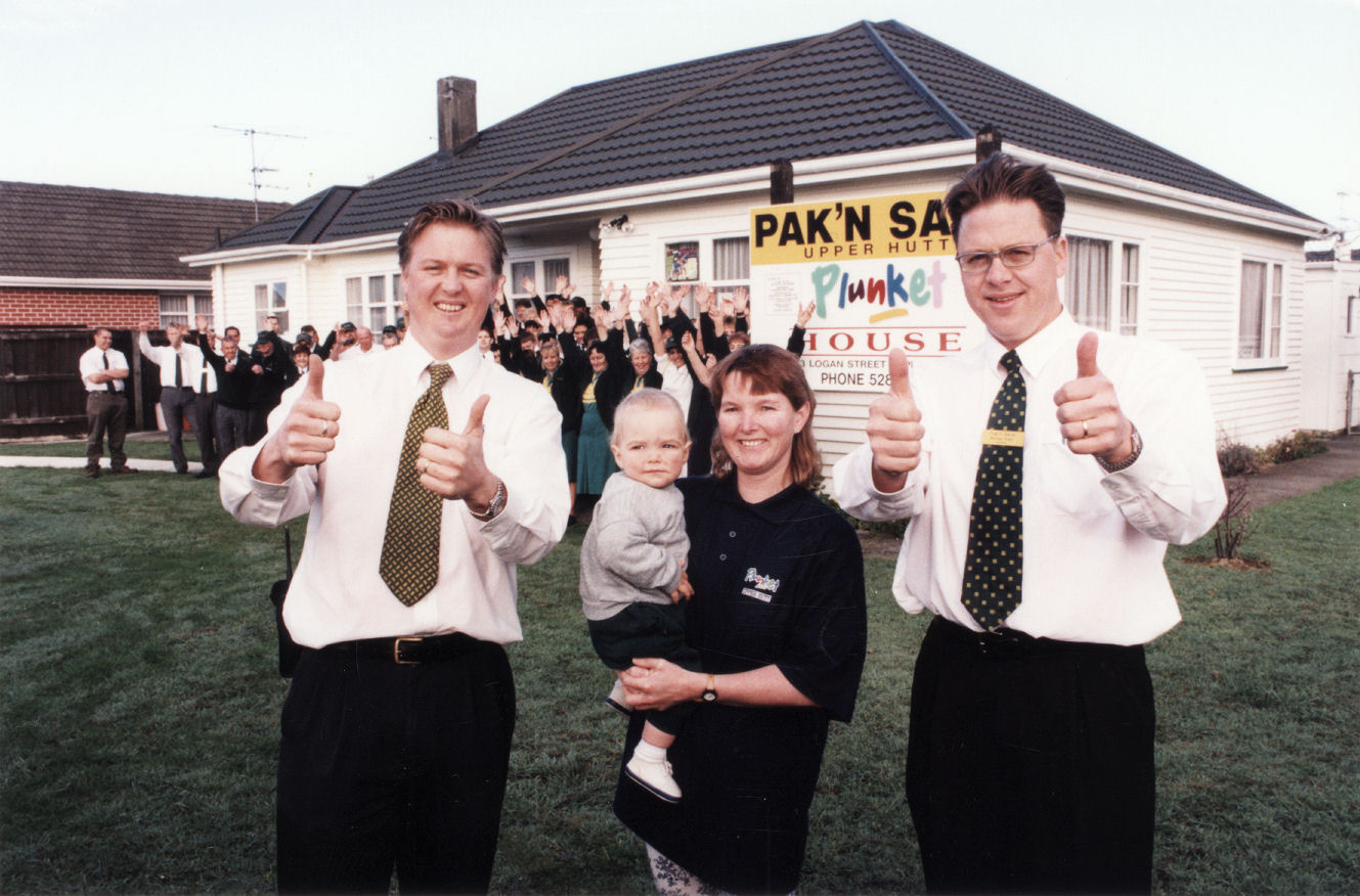 Plunket House, corner of Kowhai Avenue and Logan Street; celebrating the end of a mortgage.