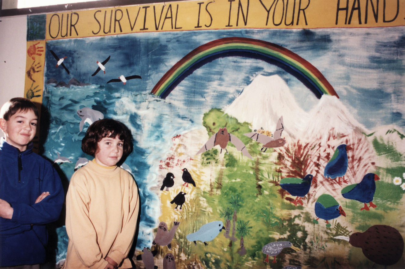 Plateau School; Nicholas Comer, Keri Smith, "Our Survival is in Your Hands" banner of endangered species.