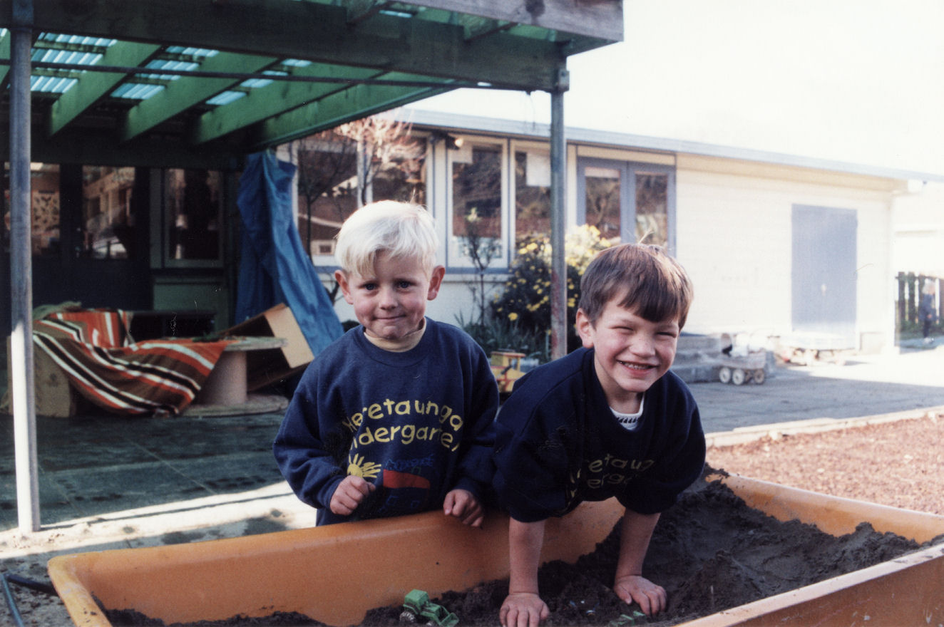 Heretaunga Kindergarten redevelopment; Blake Hawes, Corey Workman in proposed covered play area.