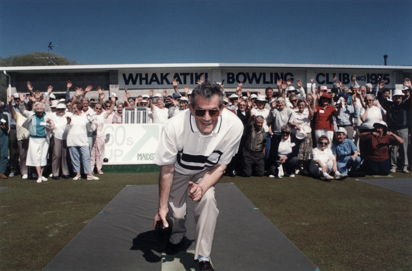 60s Up group members try bowls at the Whakatiki club