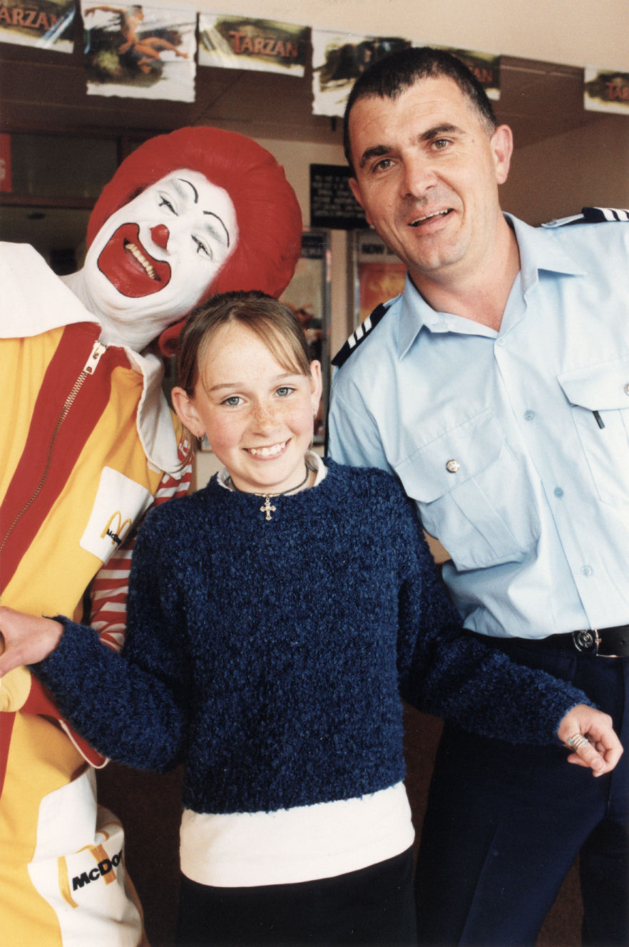 Ronald McDonald; Ashleigh Mason, school crossing patrol member; Sergeant Steve Watson.