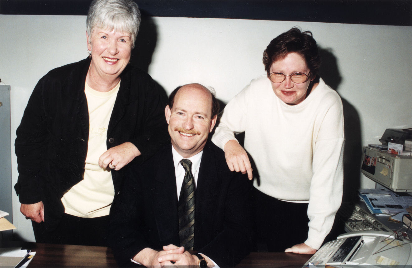 Peter McCardle, former M P, with electorate office staff members Annette Pence, Colleen Munro.
