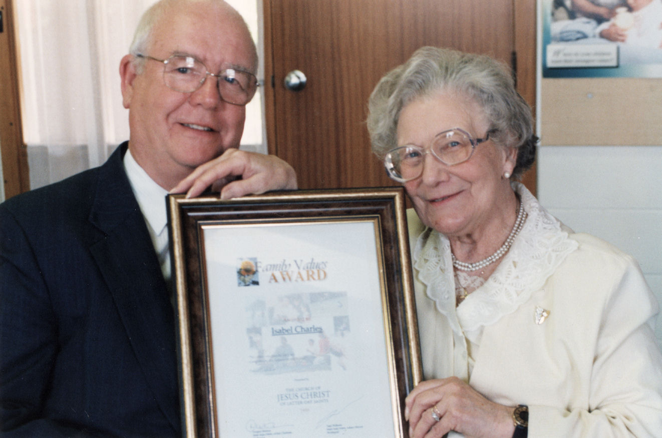 Church of Jesus Christ of Latter Day Saints; family values award to Isabel Charles.