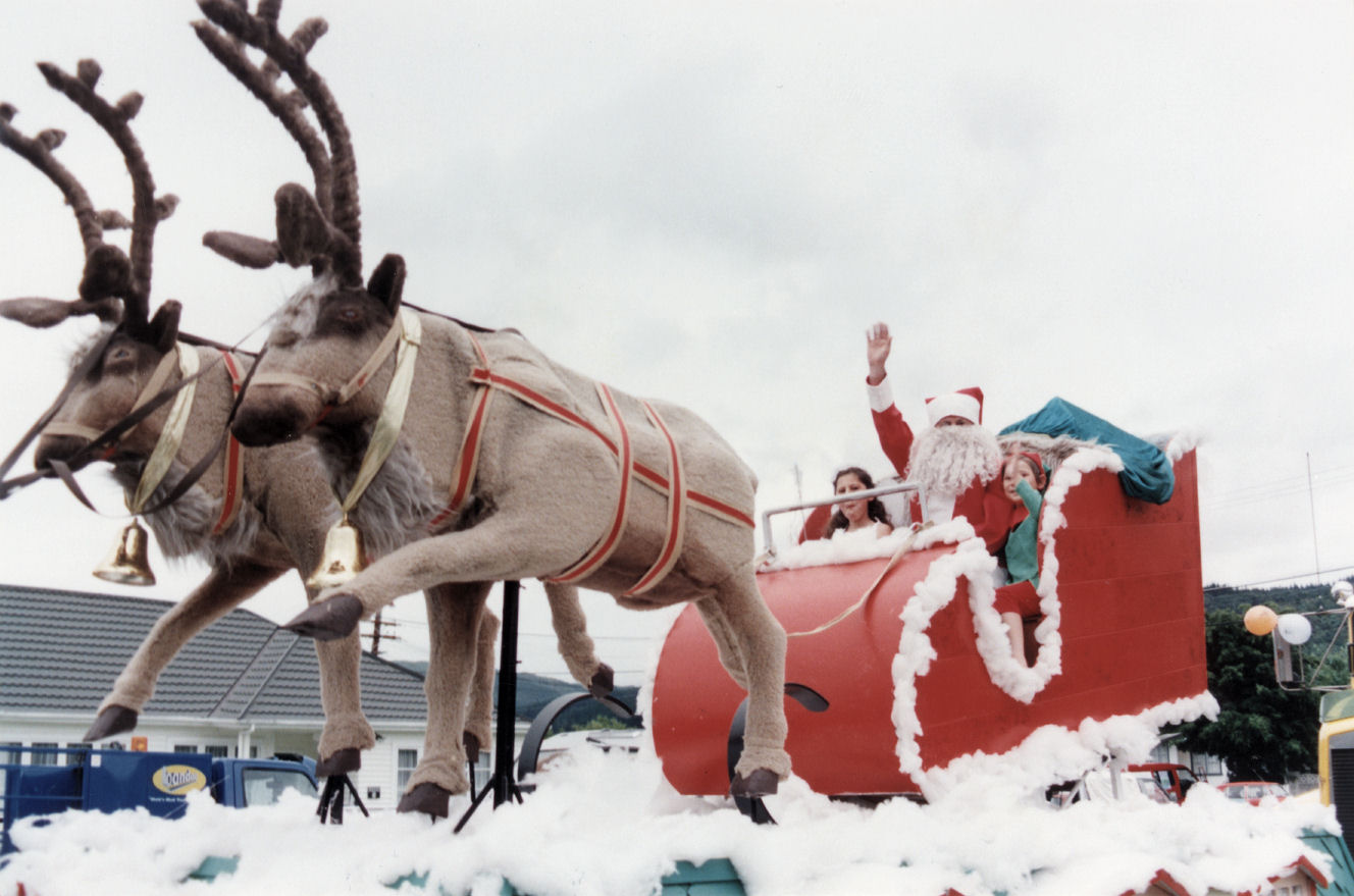Christmas parade 1999; Santa and reindeer.