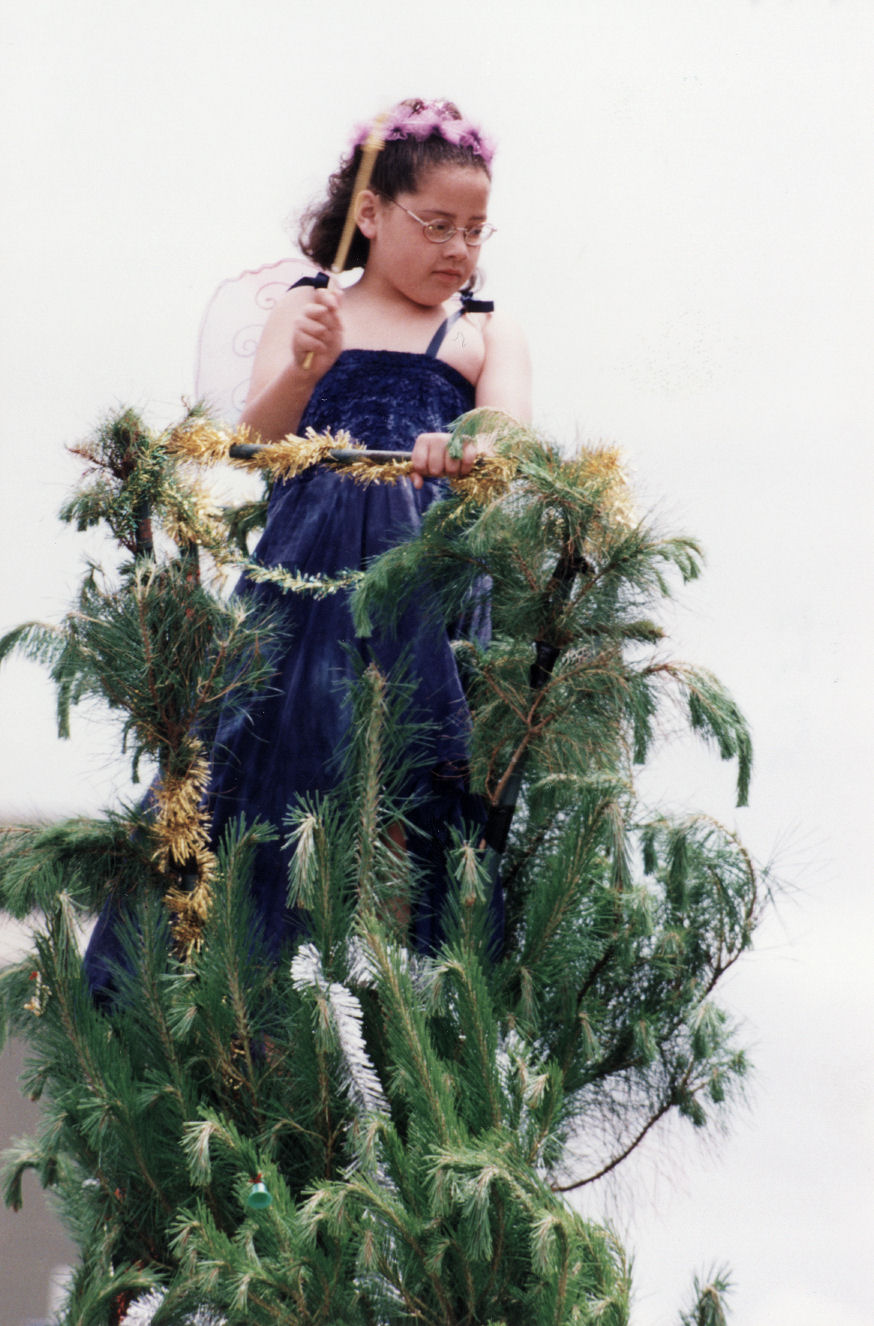 Christmas parade 1999; unidentified Christmas-tree fairy.