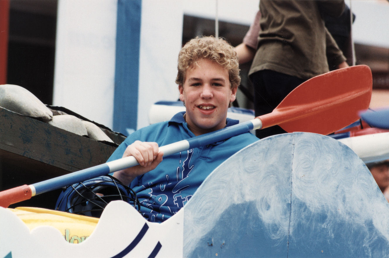 Christmas parade 1999; unidentified kayayker.