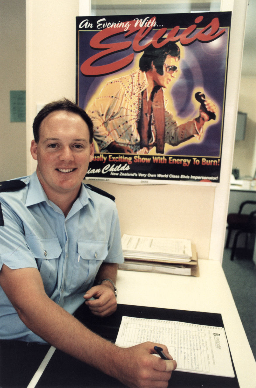 Police; community constable Brian Child; Elvis impersonator.