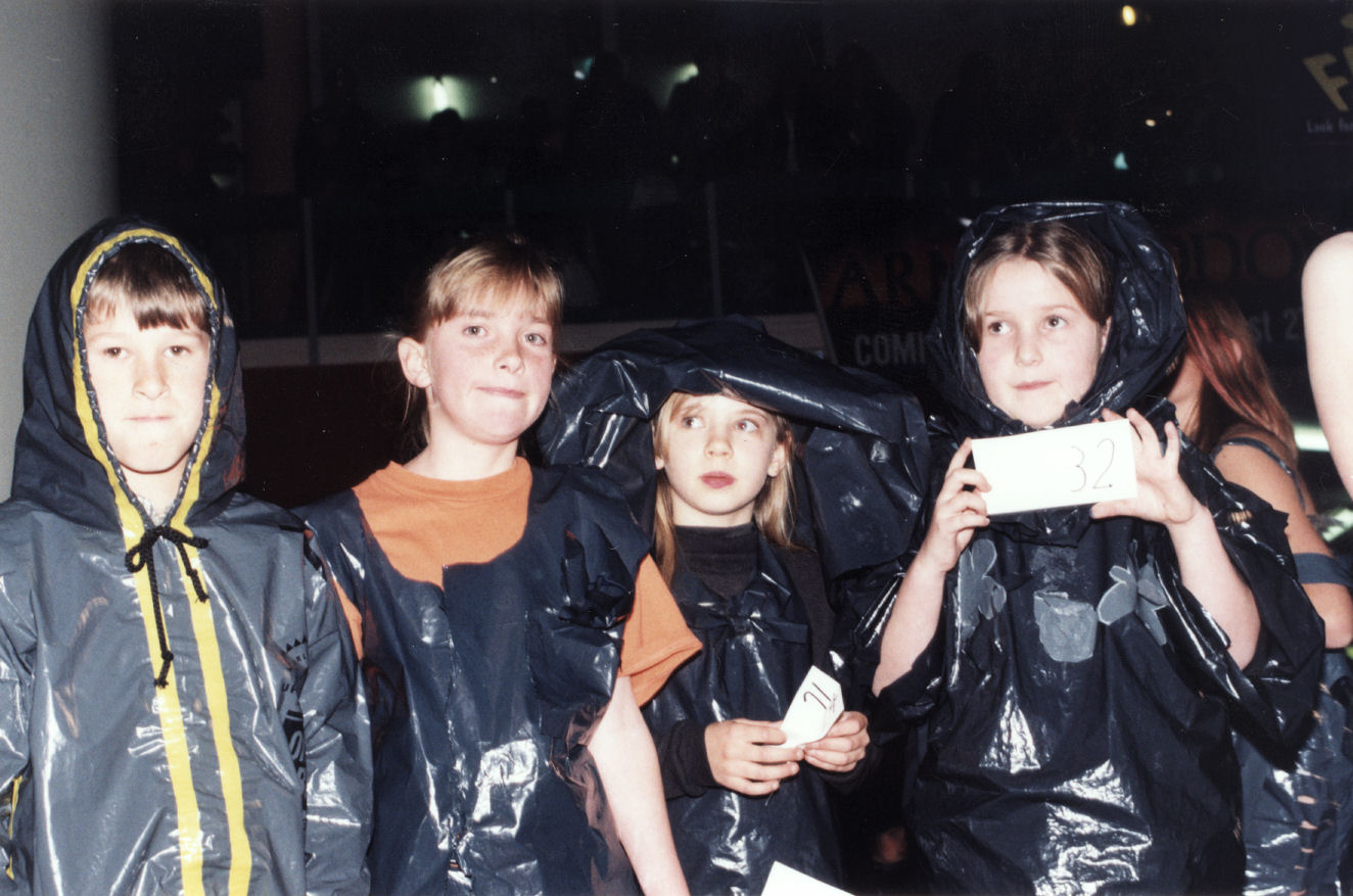 Logan Plaza; children's fashions from obsolete rubbish bags.