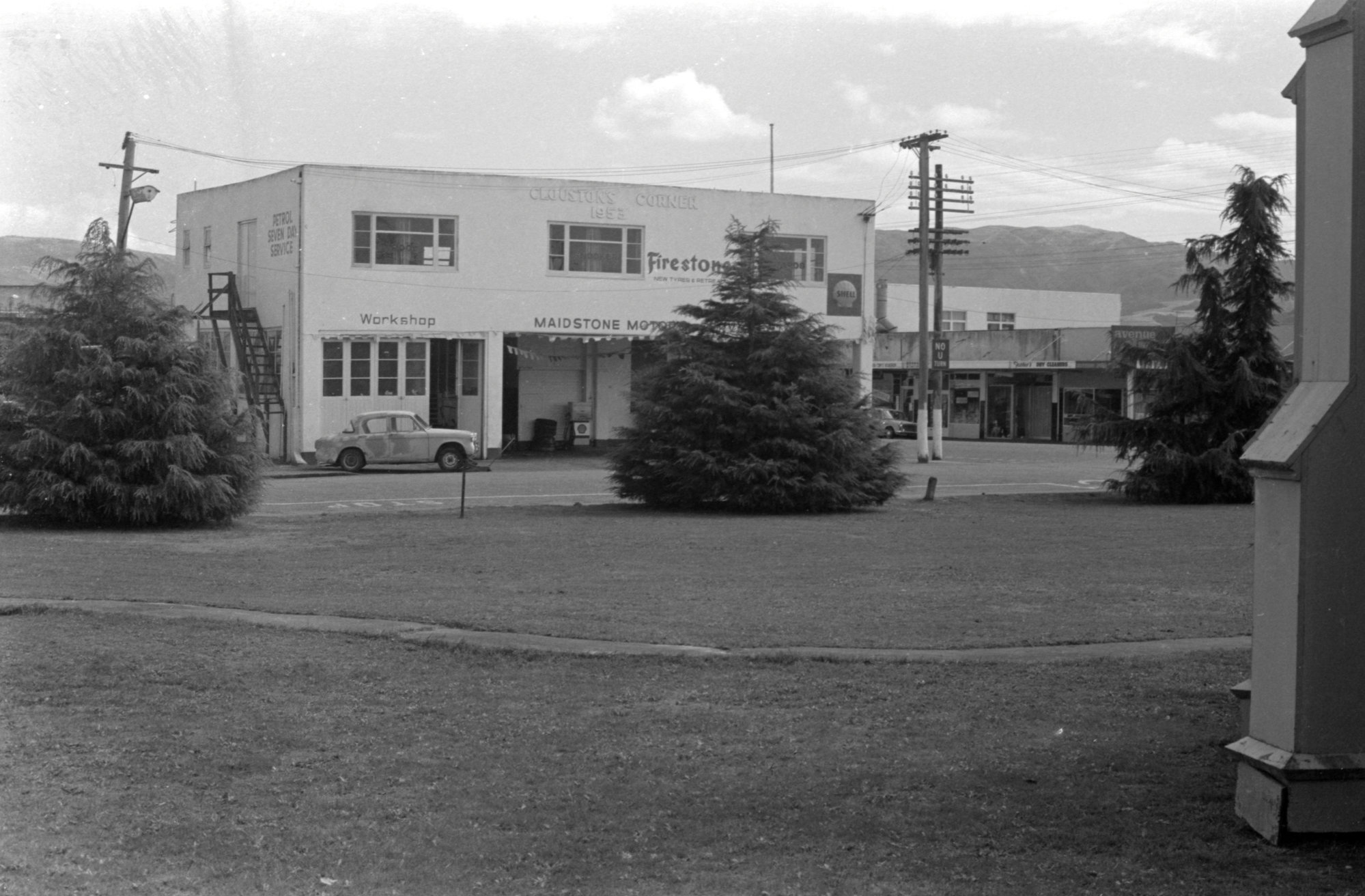 Main Street, c.1974; Clouston's building, from the grounds of St Hilda's Church