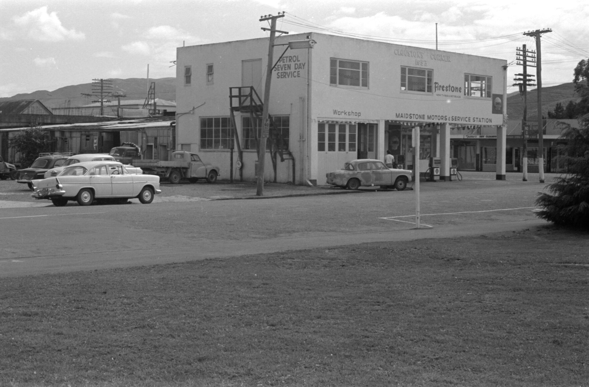Main Street, c.1974; Clouston's building, from the grounds of St Hilda's Church
