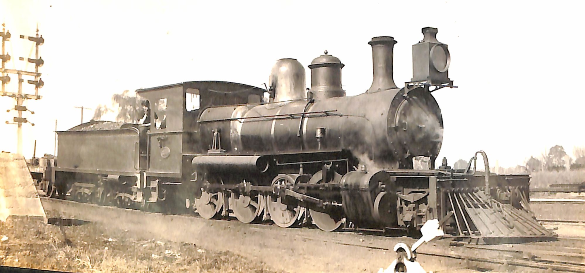 New Zealand Railways locomotive, P 2-8-0 class; number illegible