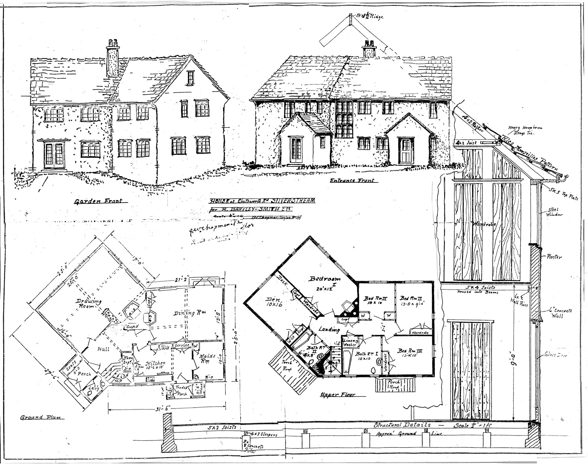 House, Chatsworth Road; No. 71, 'Woodhill'; architect's plan.