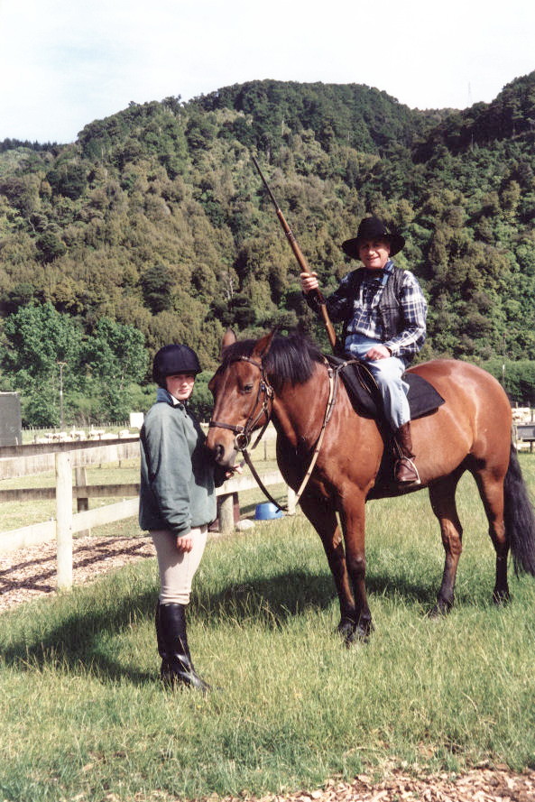 Riding for the Disabled Association grounds; comedian Jon Gadsby and head groom Kirsty Macdougall.