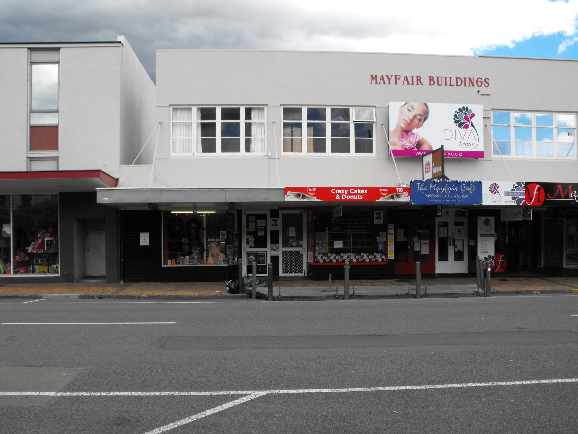 Main Street, south side; No. 112-120; Mayfair Buildings.