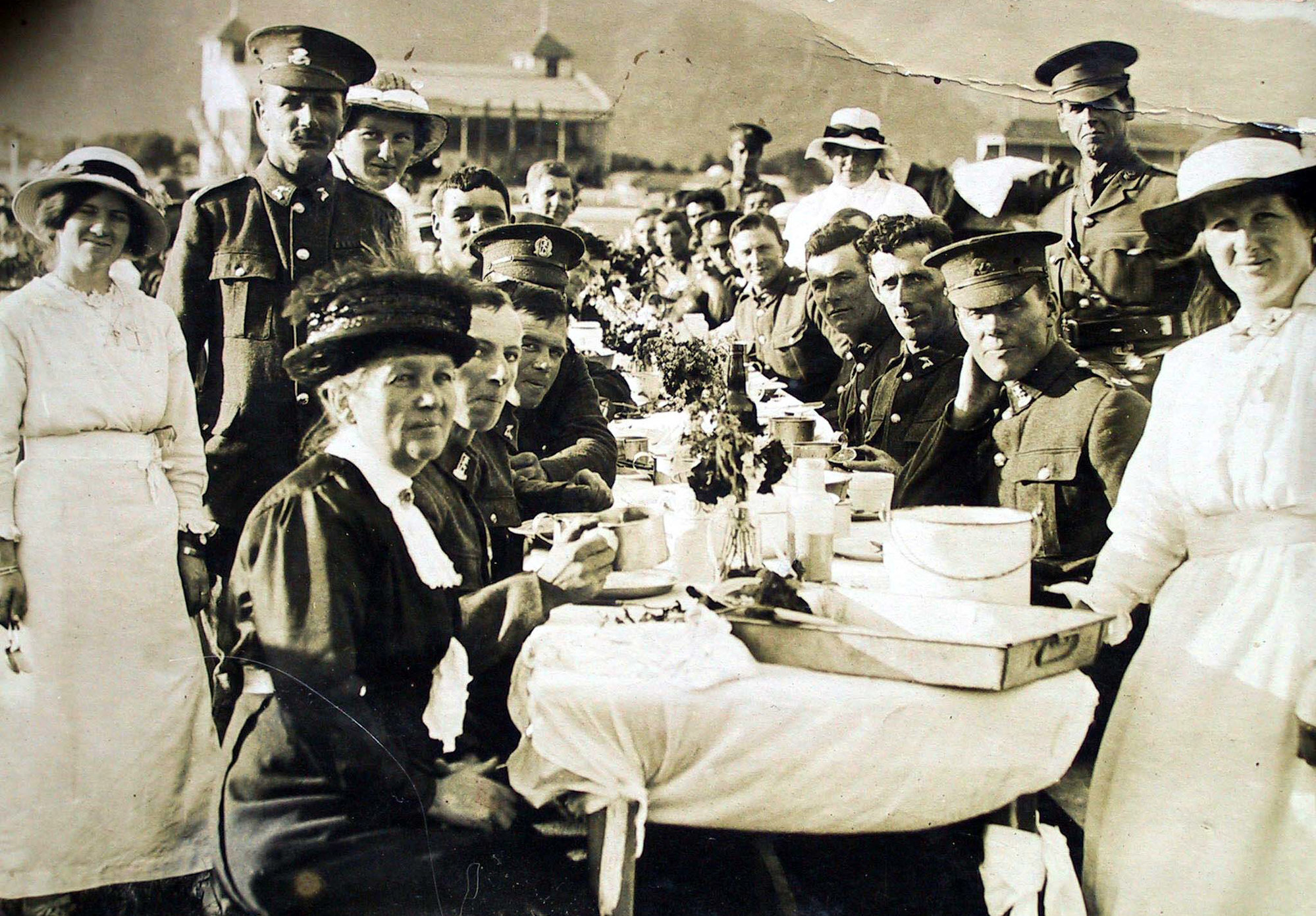 Clifford family at farewell picnic for troops, c.1916