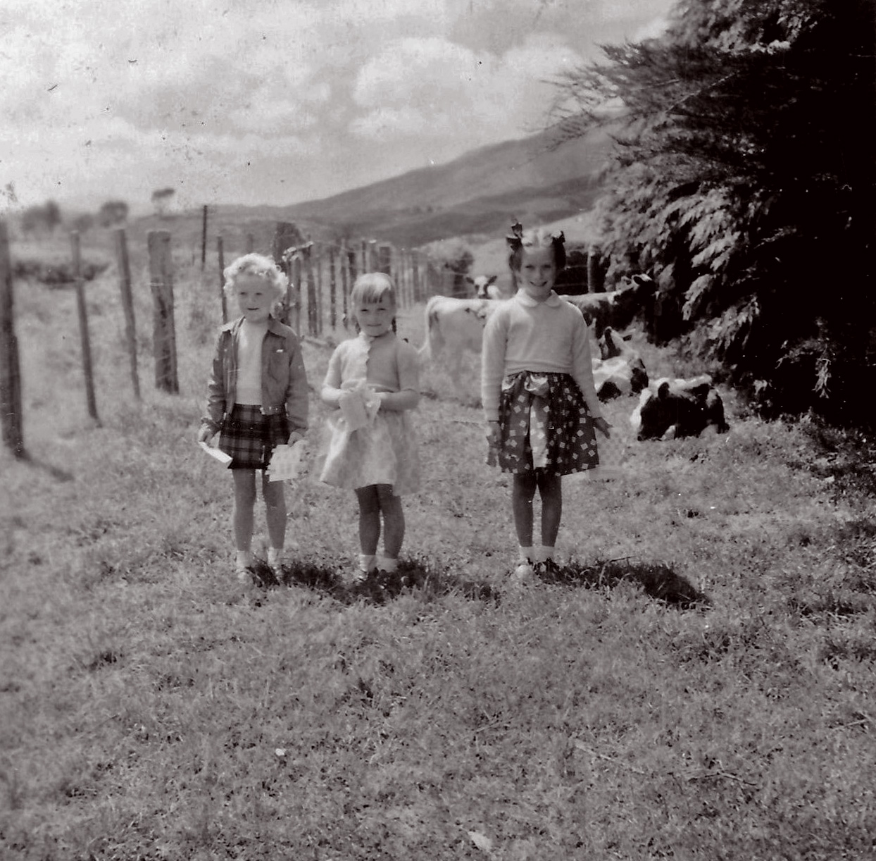 Jackson family and friends; Lynne Jackson, Catharine and Susan  Haxton,1953