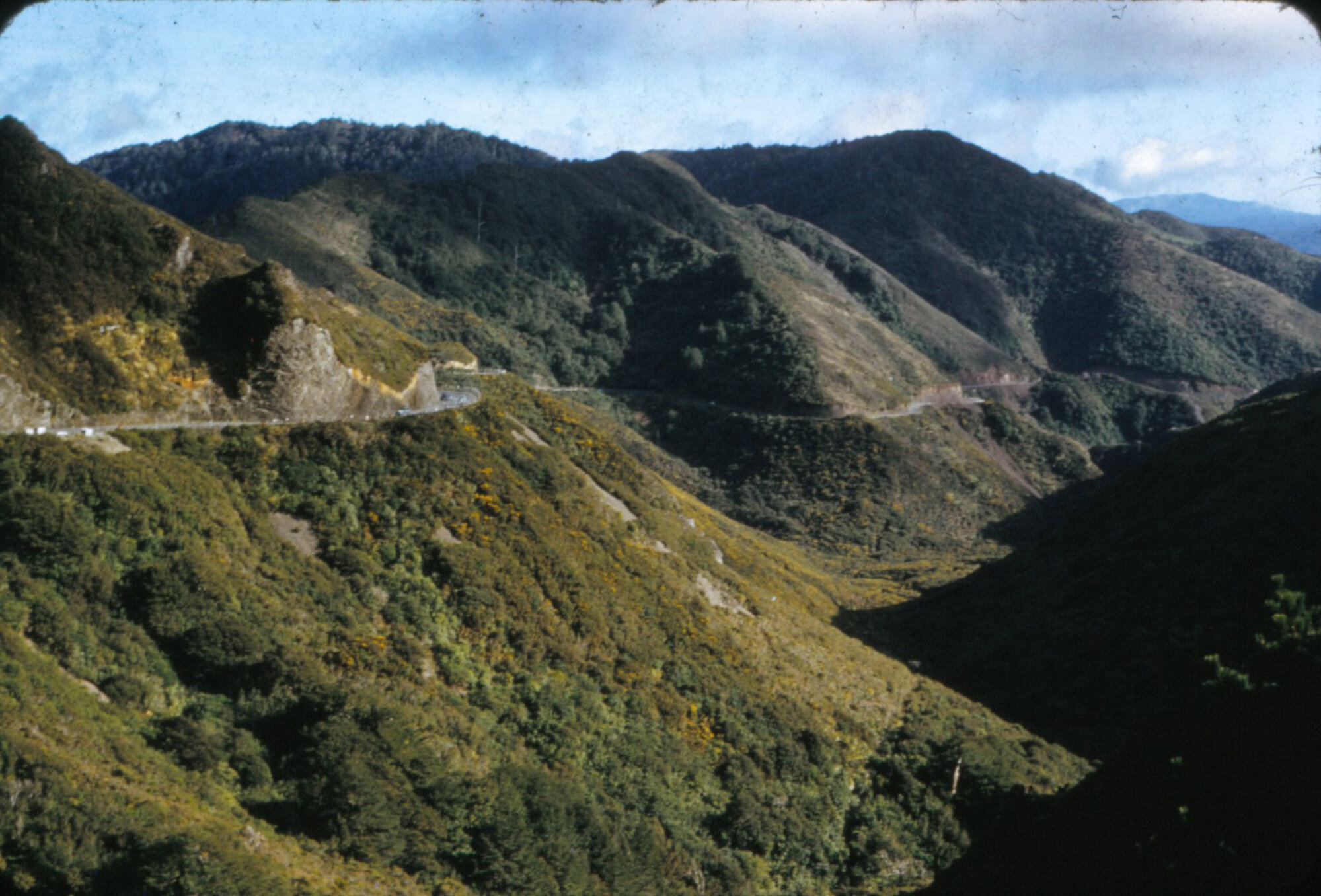 Rimutaka mountains and hill road, looking west from Remutaka saddle