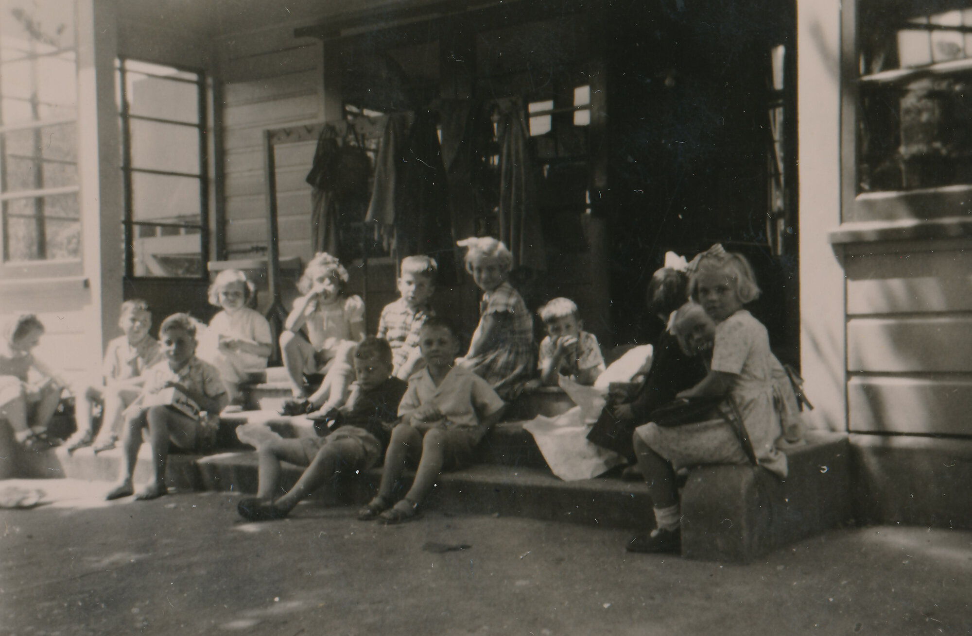 Te Marua School; children Sitting Outside a Classroom; Circa 1955
