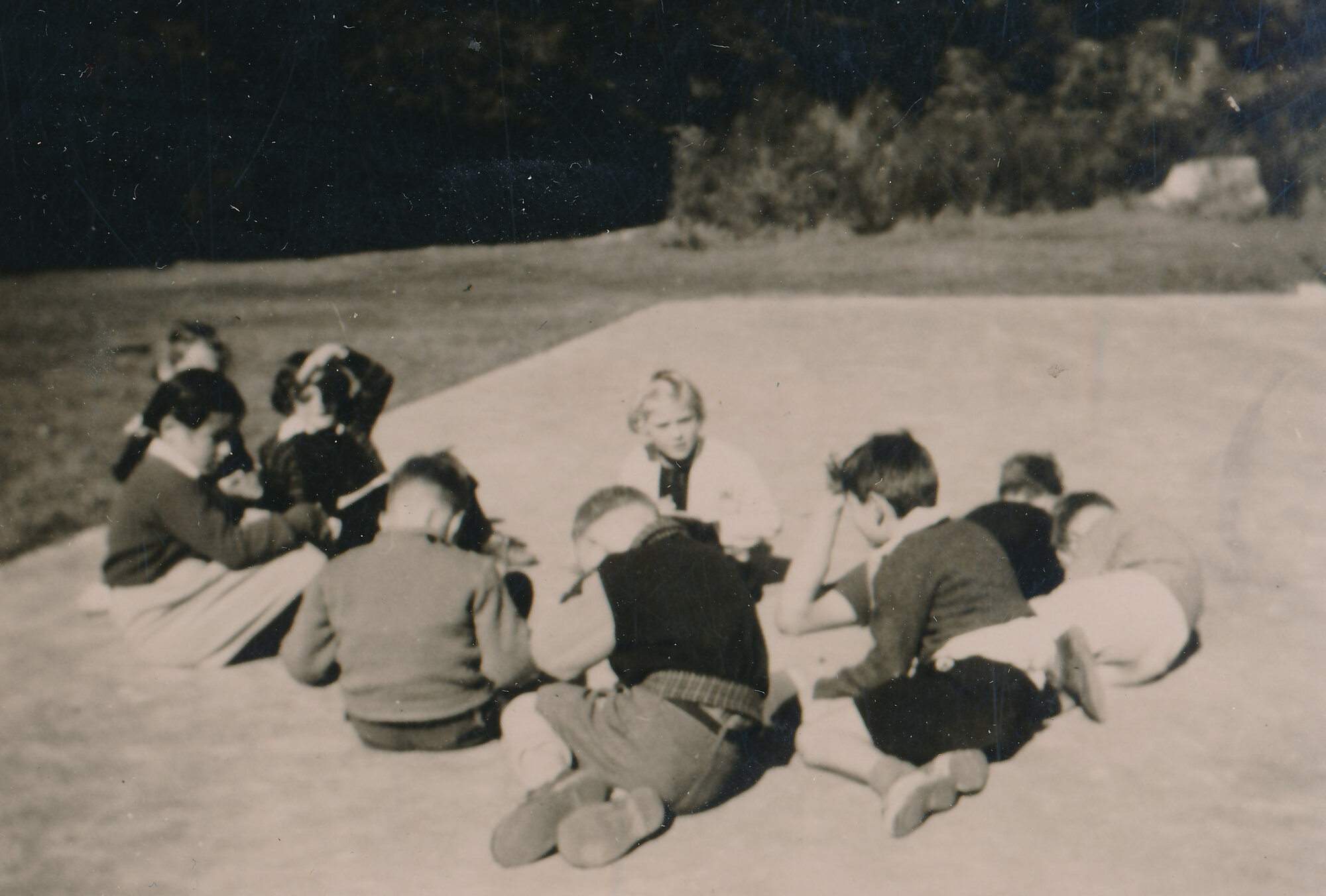 Te Marua School; Children Doing School Work Outside; Circa 1955