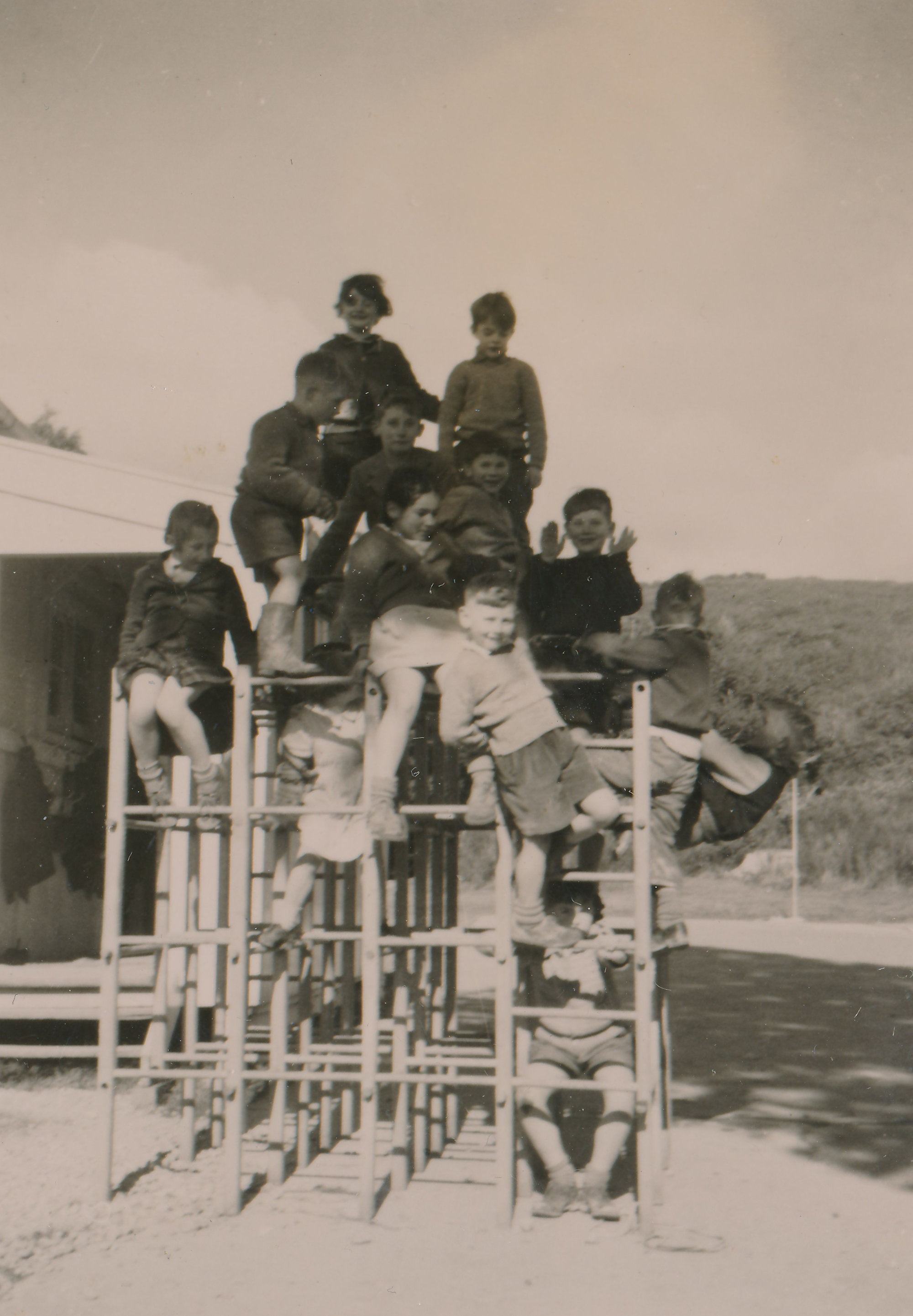 Te Marua School; children on jungle gym; Circa 1955