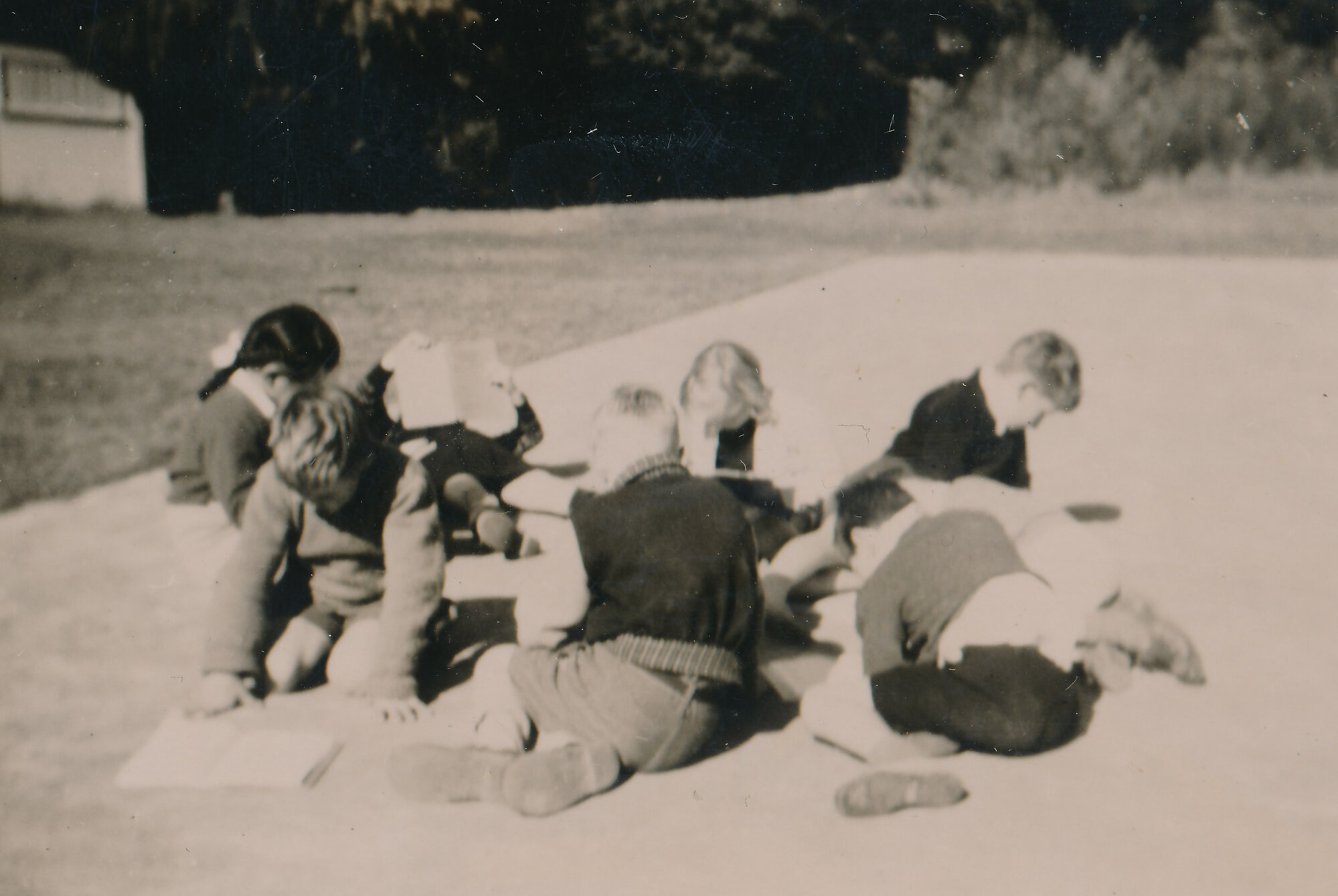 Te Marua School; Children Doing School Work Outside; Circa 1955