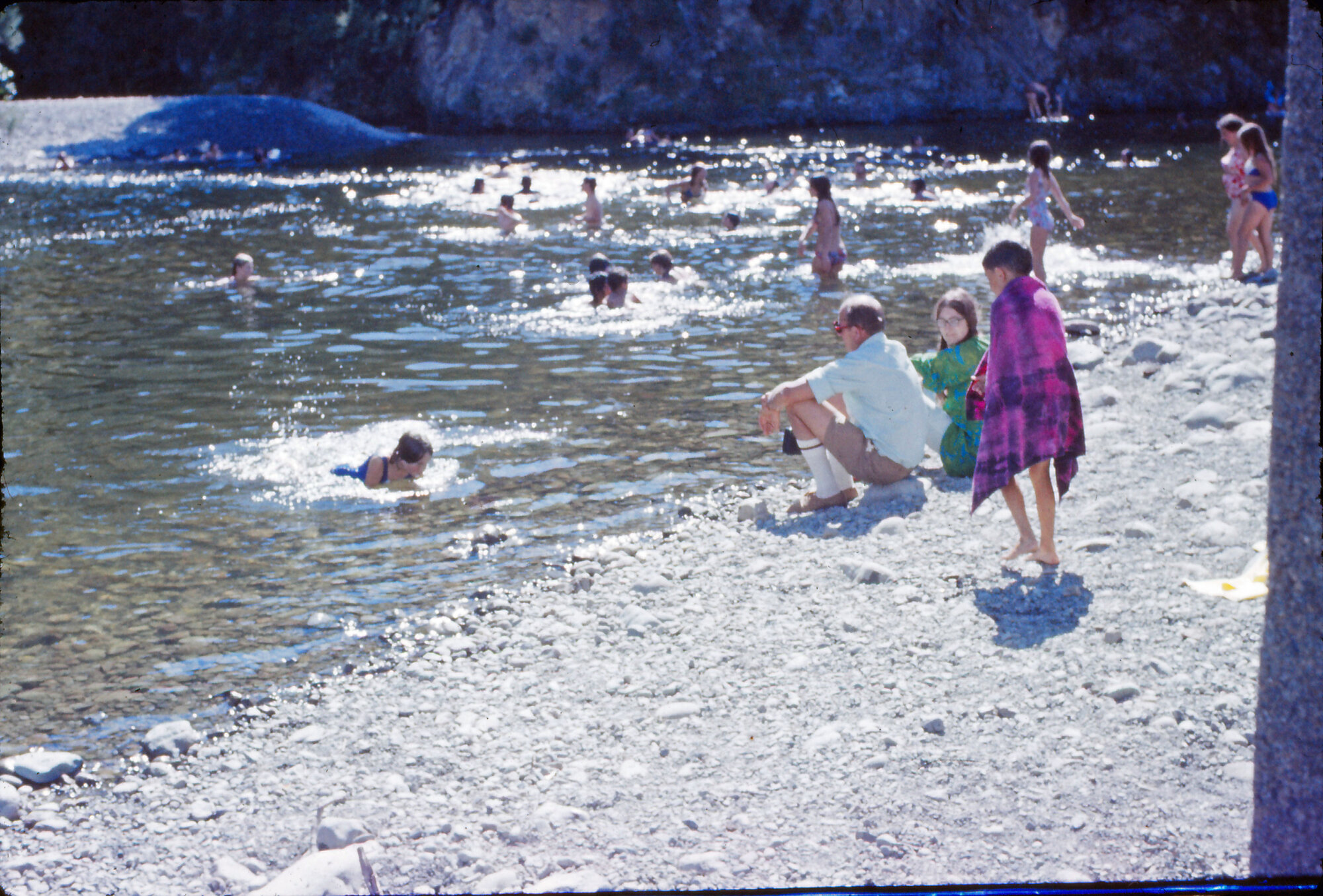 Swimmers in Te Awa Kairangi / Hutt River at Birchville; Circa 1969