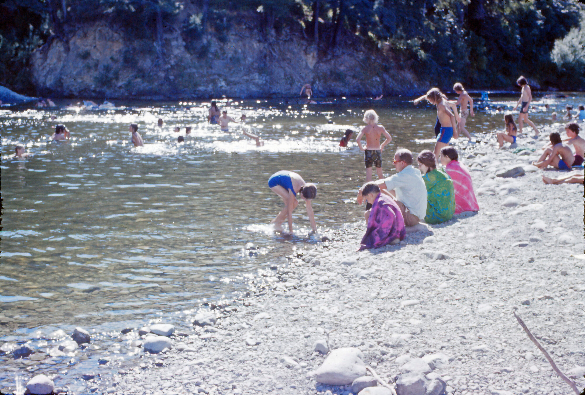 Swimmers in Te Awa Kairangi / Hutt River at Birchville; Circa 1969