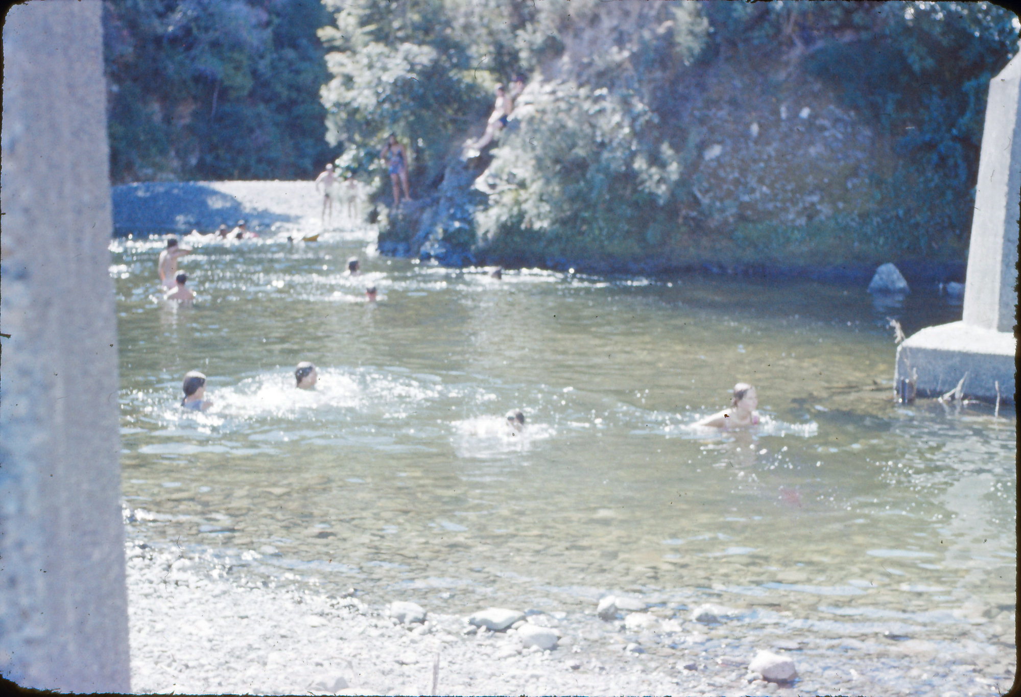 Swimmers in Te Awa Kairangi / Hutt River at Birchville; Circa 1969
