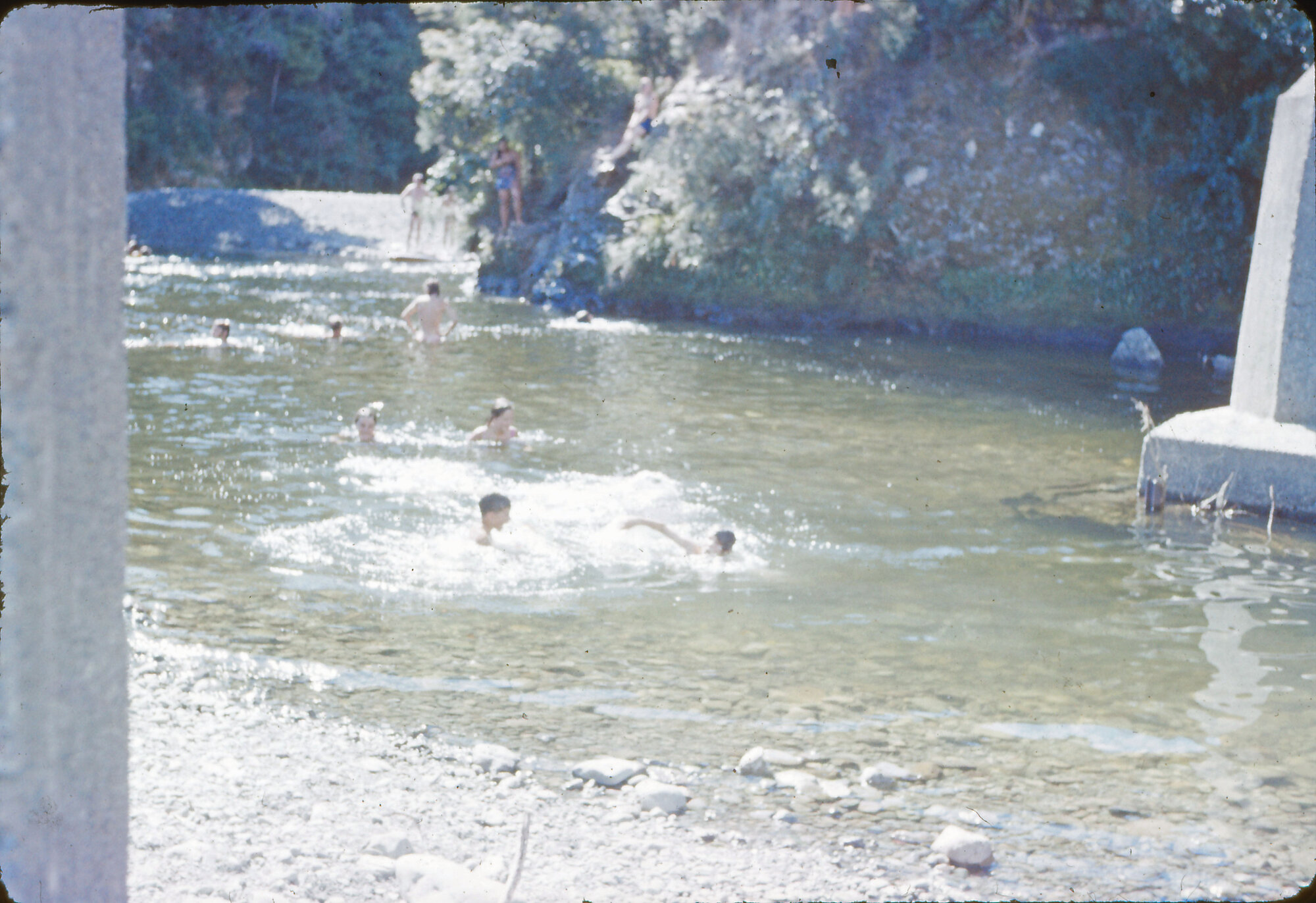 Swimmers in Te Awa Kairangi / Hutt River at Birchville; Circa 1969