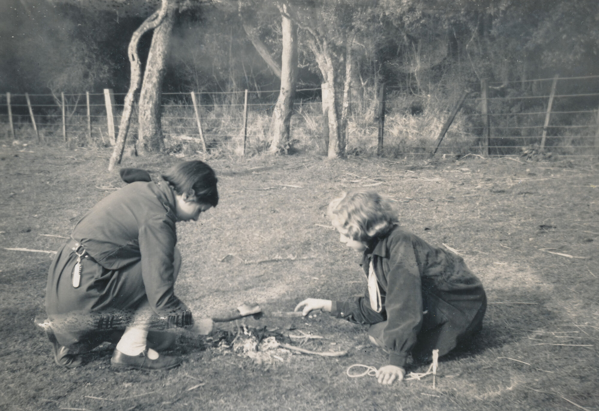 Girl Guides; First Silverstream Company; learning to light a fire; 1960