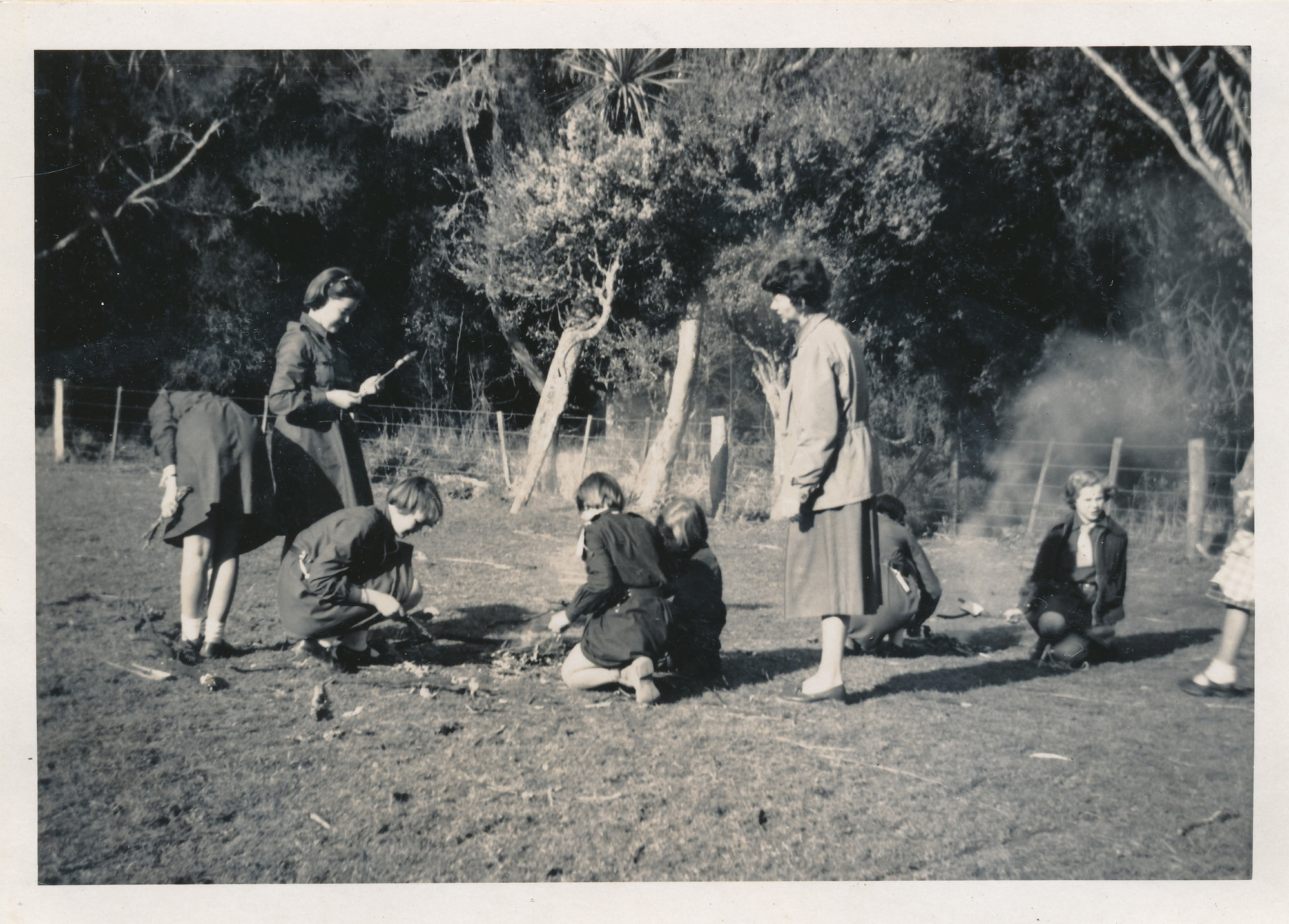 Girl Guides; First Silverstream Company; learning to light a fire; 1960