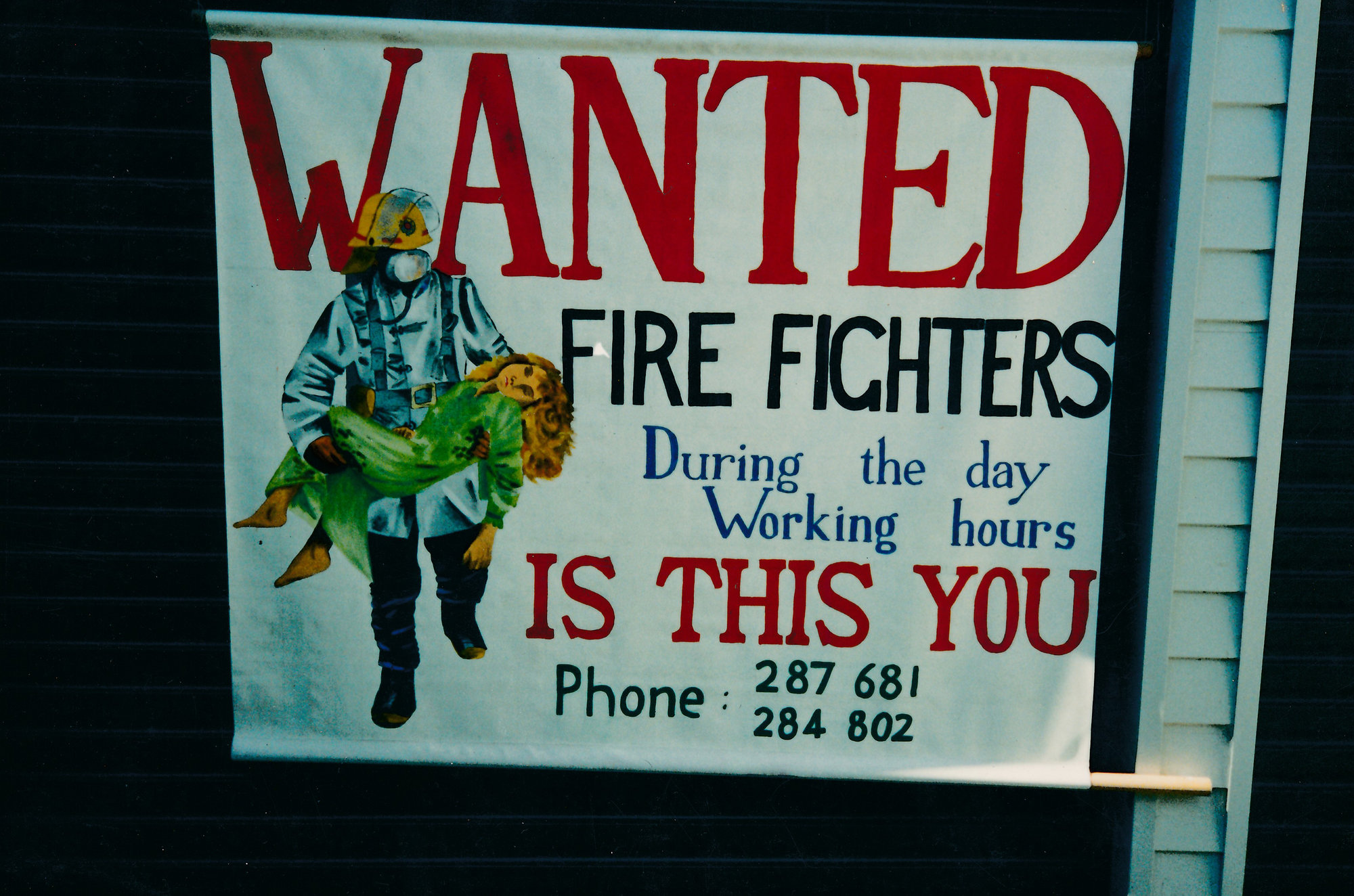 Silverstream Volunteer Fire Brigade 'Wanted' ad, May 1989