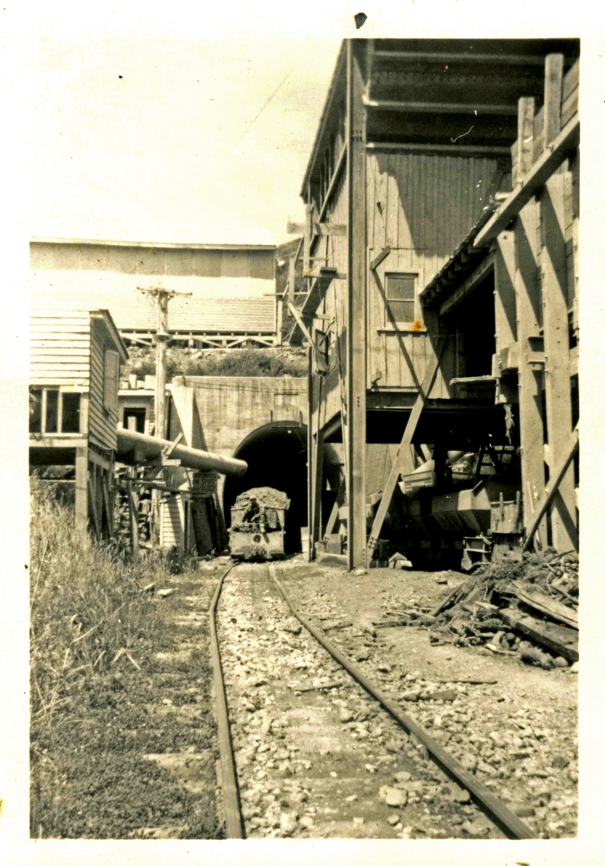 Rimutaka Tunnel construction; portal and muck train. 